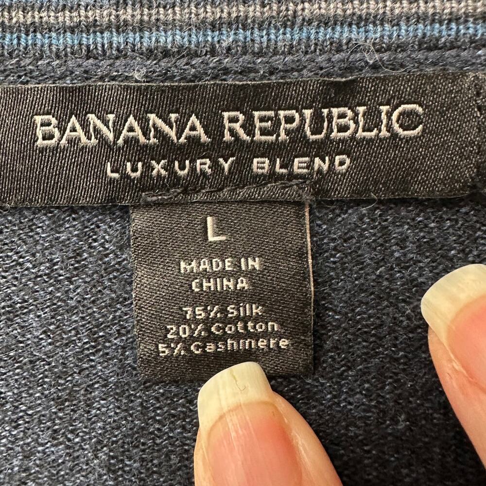 Banana Republic V Neck Sweater Blue L Silk Cashmere - Picture 7 of 12